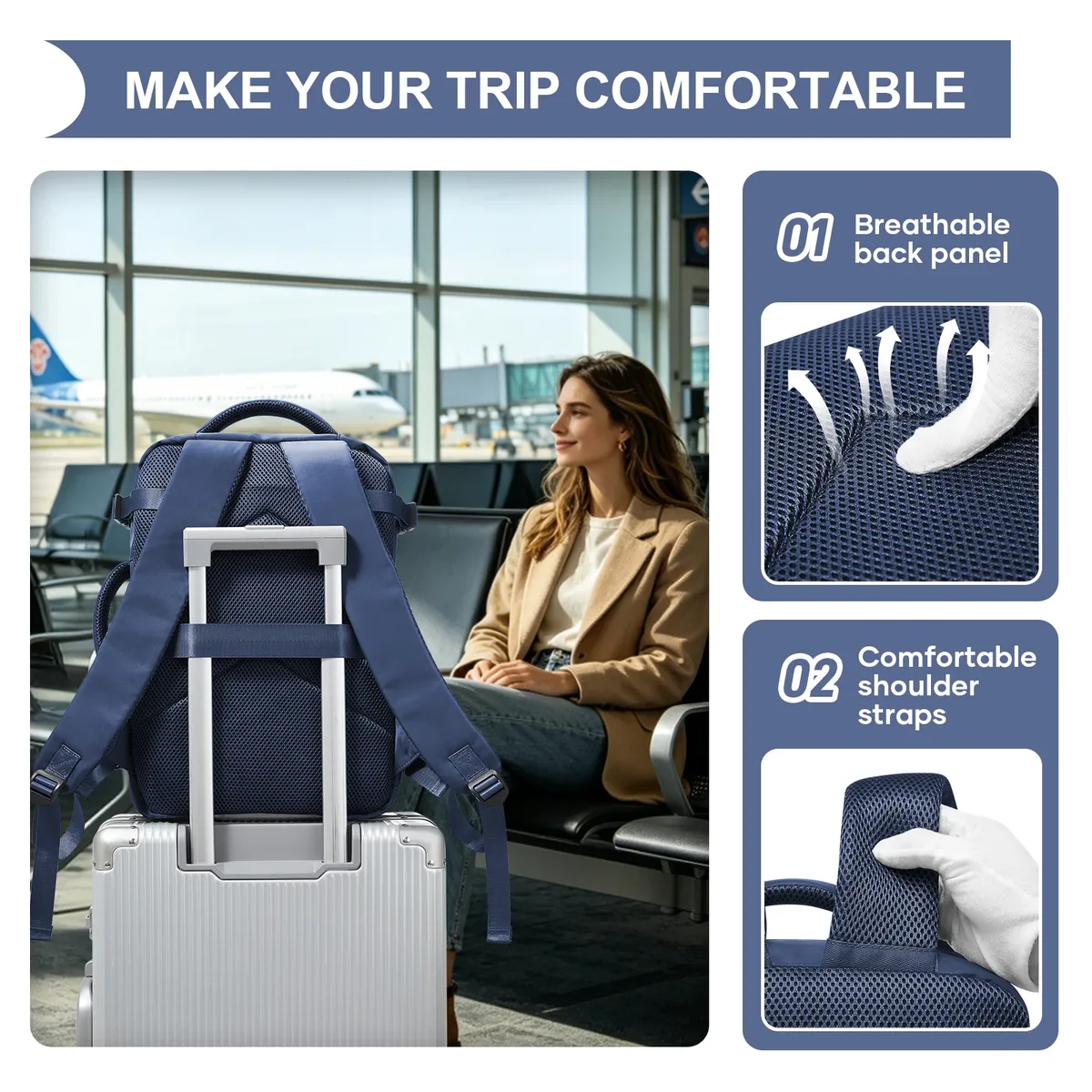 sac à dos de cabine 40x30x20 pour ryanair easyjet, sac de voyage, sac pour ordinateur portable, sac de week-end, sac pour courts séjours