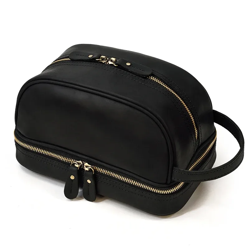 petit sac de voyage de bonne qualité, portefeuille de voyage en cuir crazy horse, sac de rangement, sac de maquillage de lavage pour trousse de toilette de voyage