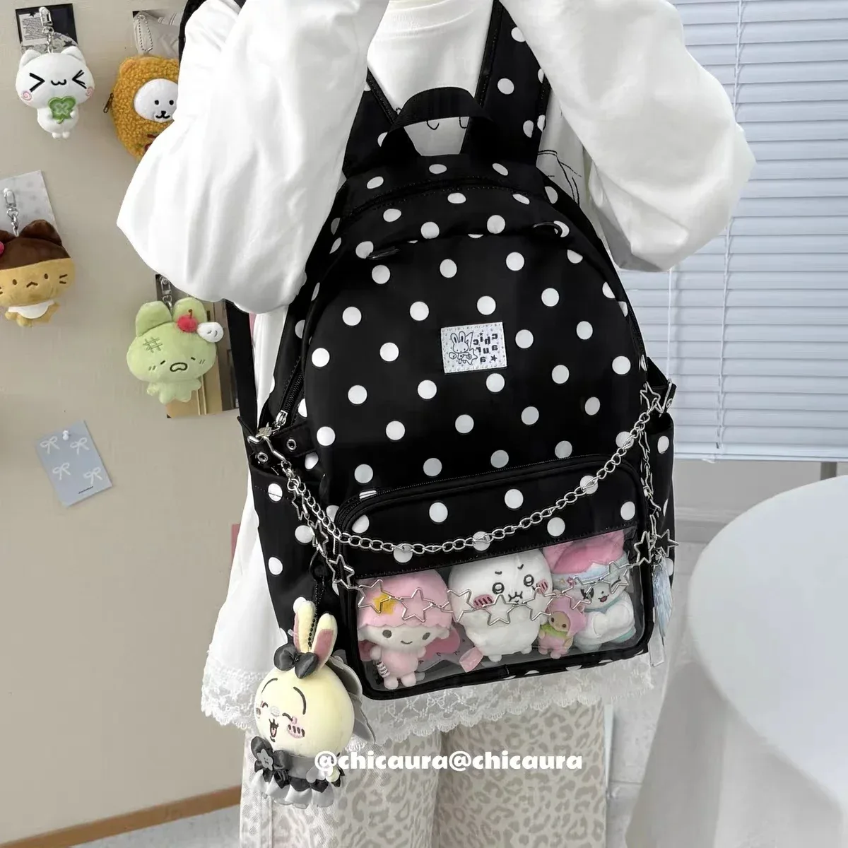 nouveau sac à dos harajuku doux et mignon pour filles, sac à poupées ita bag, sac à dos polyvalent style ins, grande capacité, à pois