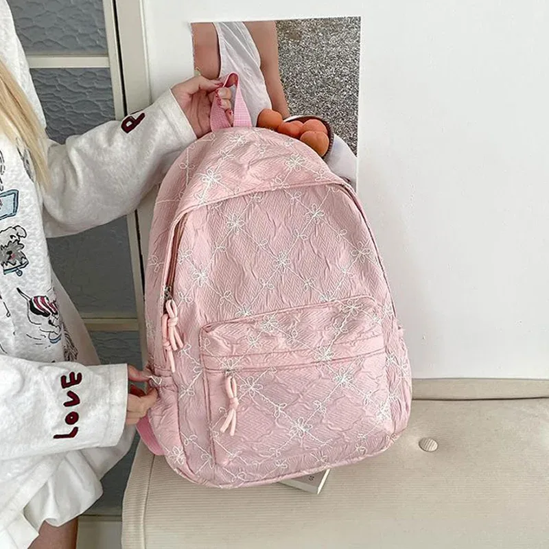 sac à dos coréen léger imprimé nœud, en nylon, grande capacité, pour étudiant, simple, polyvalent, décontracté, pour voyage