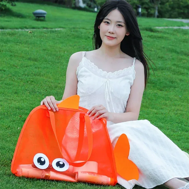 sac de rangement mignon de grande capacité, pochette portable pliable en maille pour organiser les jouets de plage, idéal pour les voyages et les activités sportives en plein air