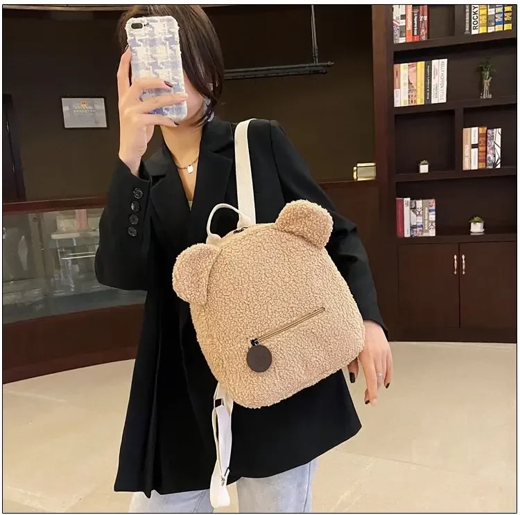 sac à dos ours en peluche pour femmes, sac de voyage doux, sac à dos mignon de dessin animé, sac cadeau pour enfants, sac à dos de loisirs à la mode avec oreilles d'ours