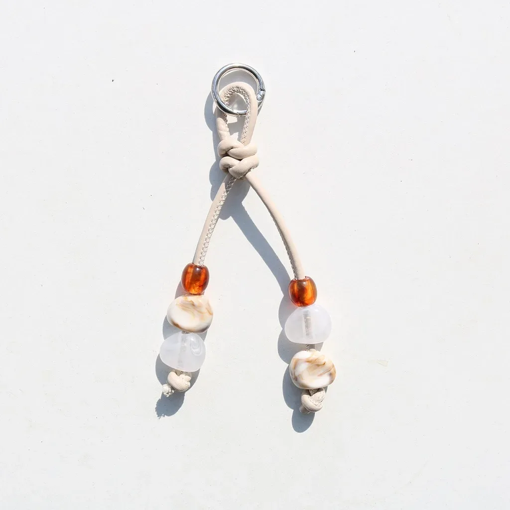 porte-clés en résine perlée, breloque de sac en cuir pu à perles plates, pendentif décoratif pour sac, porte-clés en cuir pu tressé pour valises