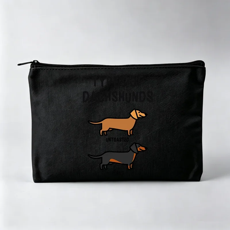trousse de maquillage pour femme avec imprimé chien teckel et typographie, pochette cosmétique décontractée pour usage quotidien