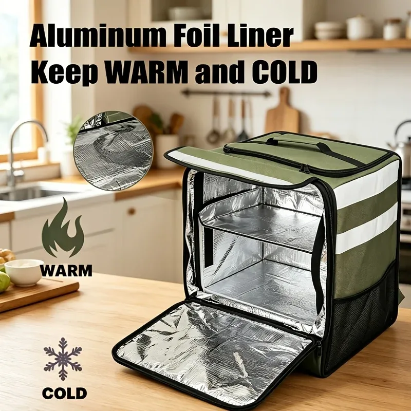 sac à dos isotherme extensible pour livraison de pizzas, grand format, avec bandes réfléchissantes, compartiments, maintien de la température, utilisation en extérieur