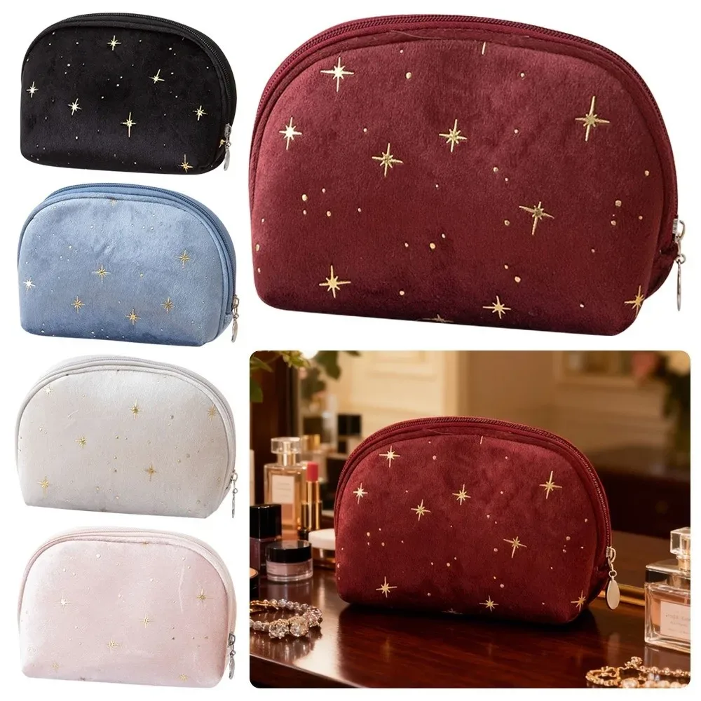 Trousse de toilette de grande capacité pour femmes, velours doux, estampage à chaud, motif d'étoile, trousse de beauté, pochette de maquillage Portable