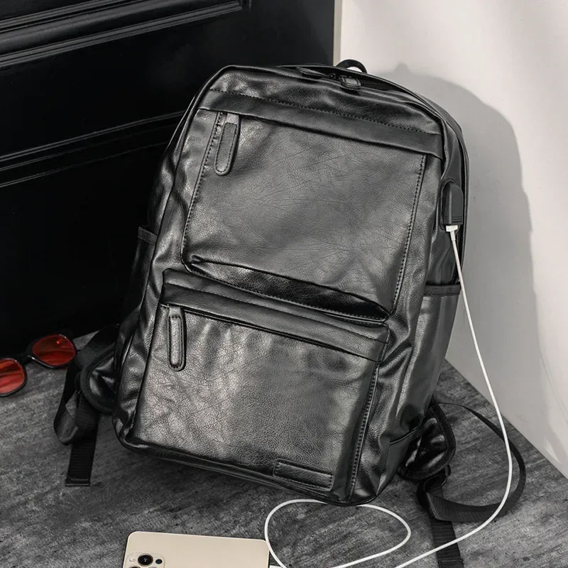 sac à dos de luxe en cuir pu souple pour hommes, grande taille, sac d'ordinateur, mode voyage camping, sacs d'école pour étudiants