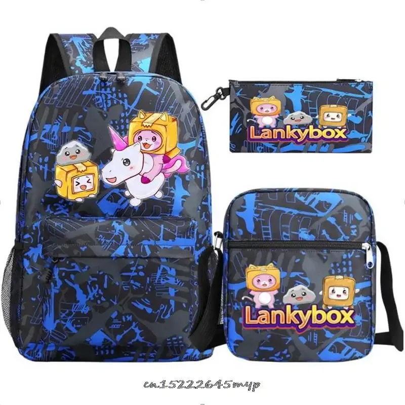 ensemble de sac à dos anime lankybox pour enfants, sacs d'école pour garçons et filles, sac à dos de voyage pour hommes et femmes, sac à dos pour adolescents, cadeau mochila, 3 pièces