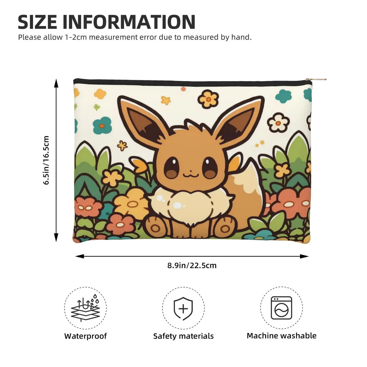 sac de voyage léger et mignon pokemon, pochette de maquillage eeveelution, trousse de toilette avec fermeture éclair, pochette cosmétique de voyage