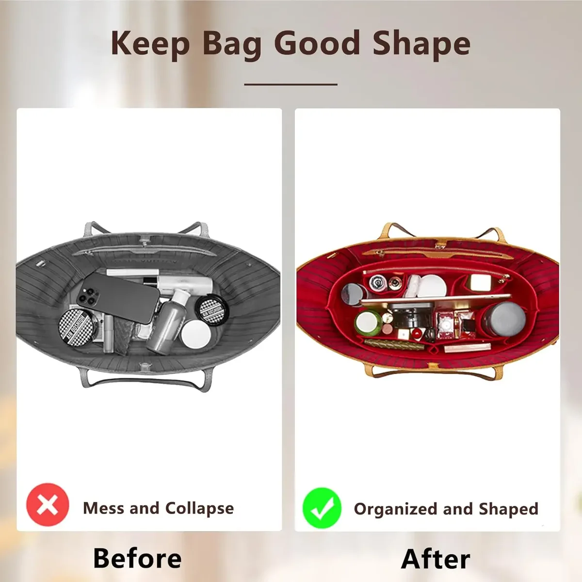 organisateur de sac à main et structureur de base pour sacs à main, lot de 2 pièces, insert en feutre compatible speedy 30 neverfull mm
