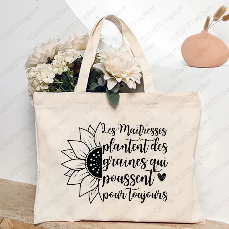 sac fourre-tout à thème enseignant, sac à bandoulière d'école inspiré avec motif de style français, sac à main à motif éducatif cadeau maitresse d'école