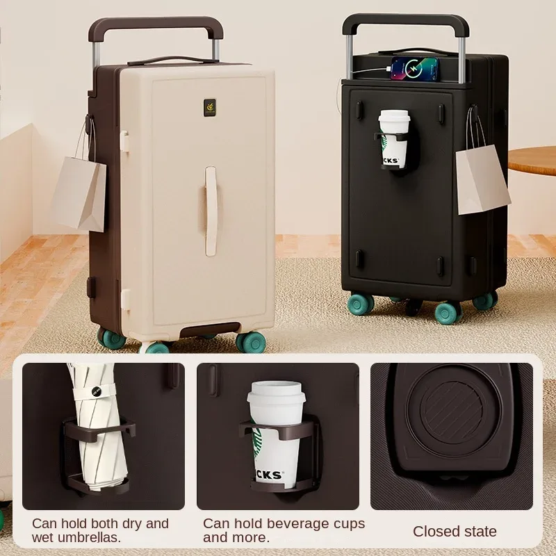 valise multifonctionnelle ko-ku avec porte-gobelet, 20-28 pouces, poignée télescopique large, grande capacité, fermeture éclair anti-explosion.