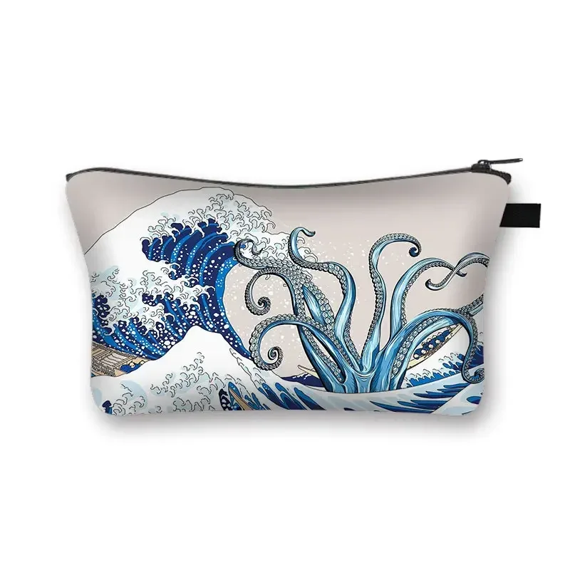 trousse de toilette pour femmes, la grande vague de kanagawa trousse à cosmétiques nuit étoilée sacs mekeup harajuku organisateur cosmétique sac de beauté pour filles