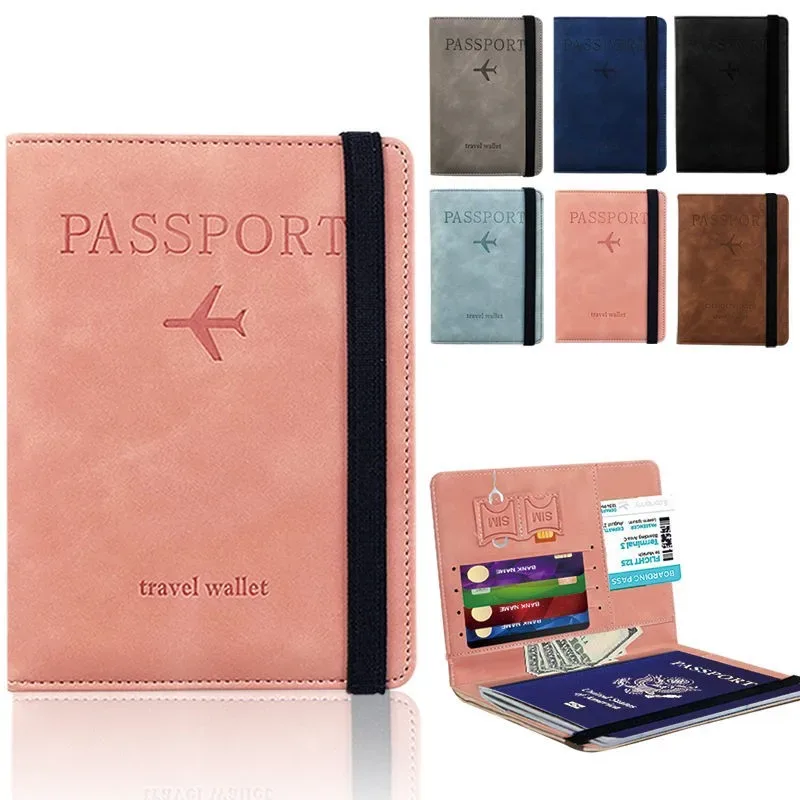 Porte-passeport vintage en PU 6 couleurs avec plusieurs fentes et bande élastique, portefeuille de voyage multi-usages pour passeport, cartes et billets d'avion