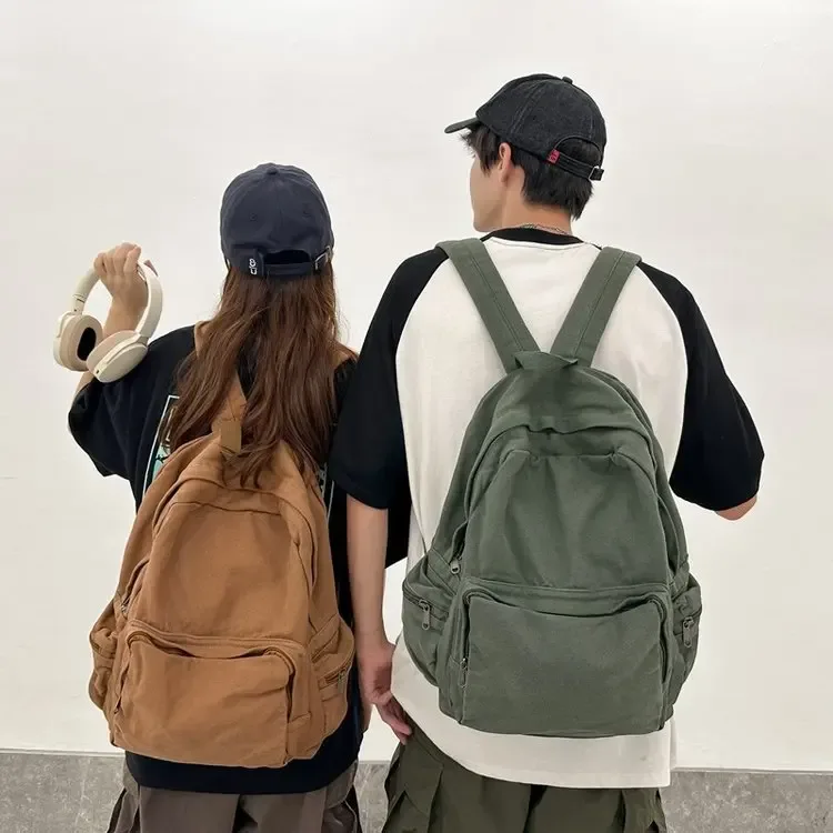 Sac à dos Vintage en toile délavée pour femmes, grande capacité, sacs d'école de loisirs pour étudiants, sacs à dos de voyage simples et solides, sac à livres féminin