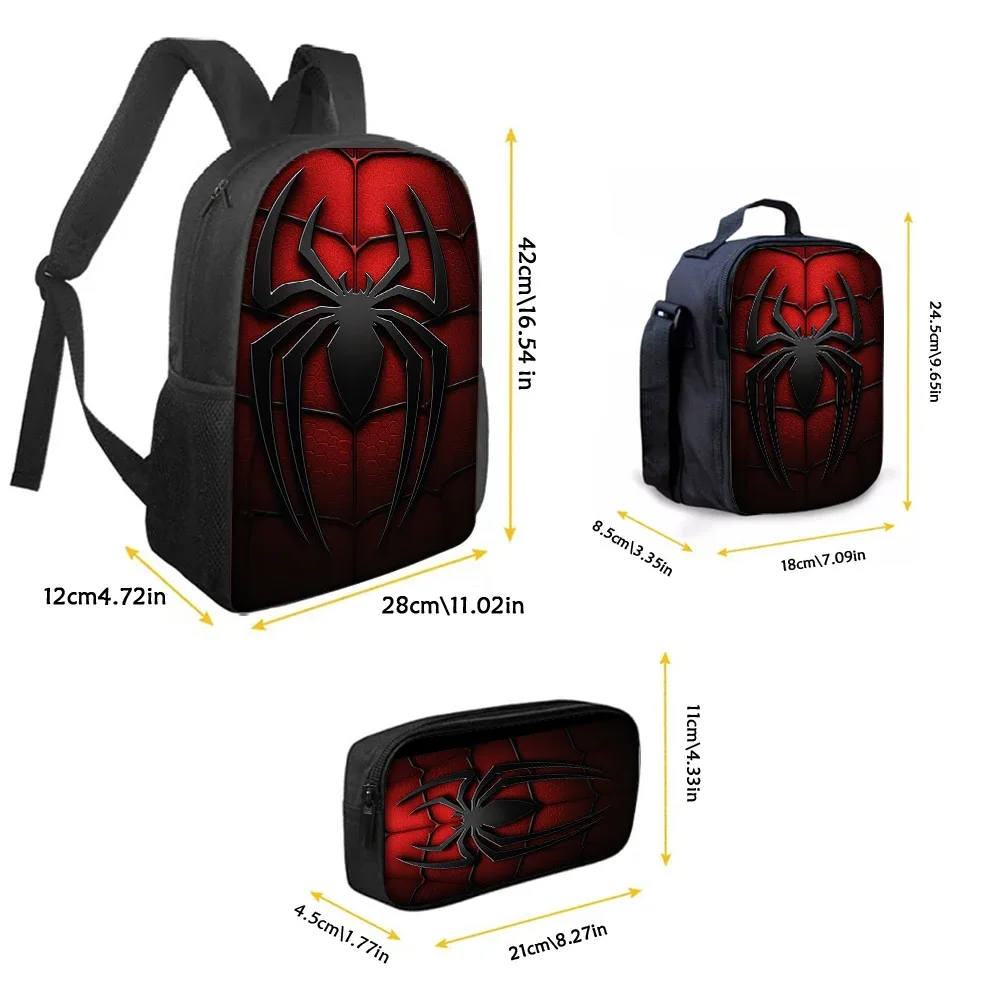 Ensemble de 3 sacs à dos imprimés araignée noire | Sac à dos décontracté spacieux avec pochette et sac fourre-tout assortis, idéal pour les sorties quotidiennes et les voyages