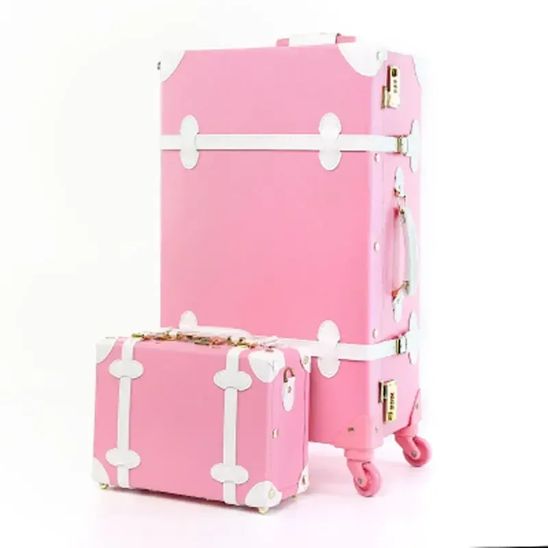 valise à roulettes en cuir pu rétro pour filles, bagage à main, cabine rose, ensemble de bagages de voyage pour femme, 20 po, 2 pièces