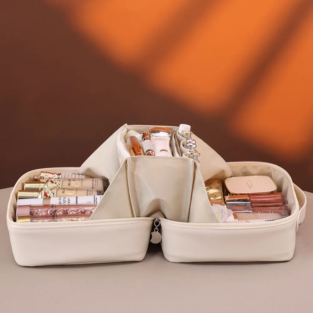 sac de maquillage en cuir pu étanche de grande capacité, sac de rangement de cosmétiques de voyage portable pour femmes, sac de lavage de soins de la peau