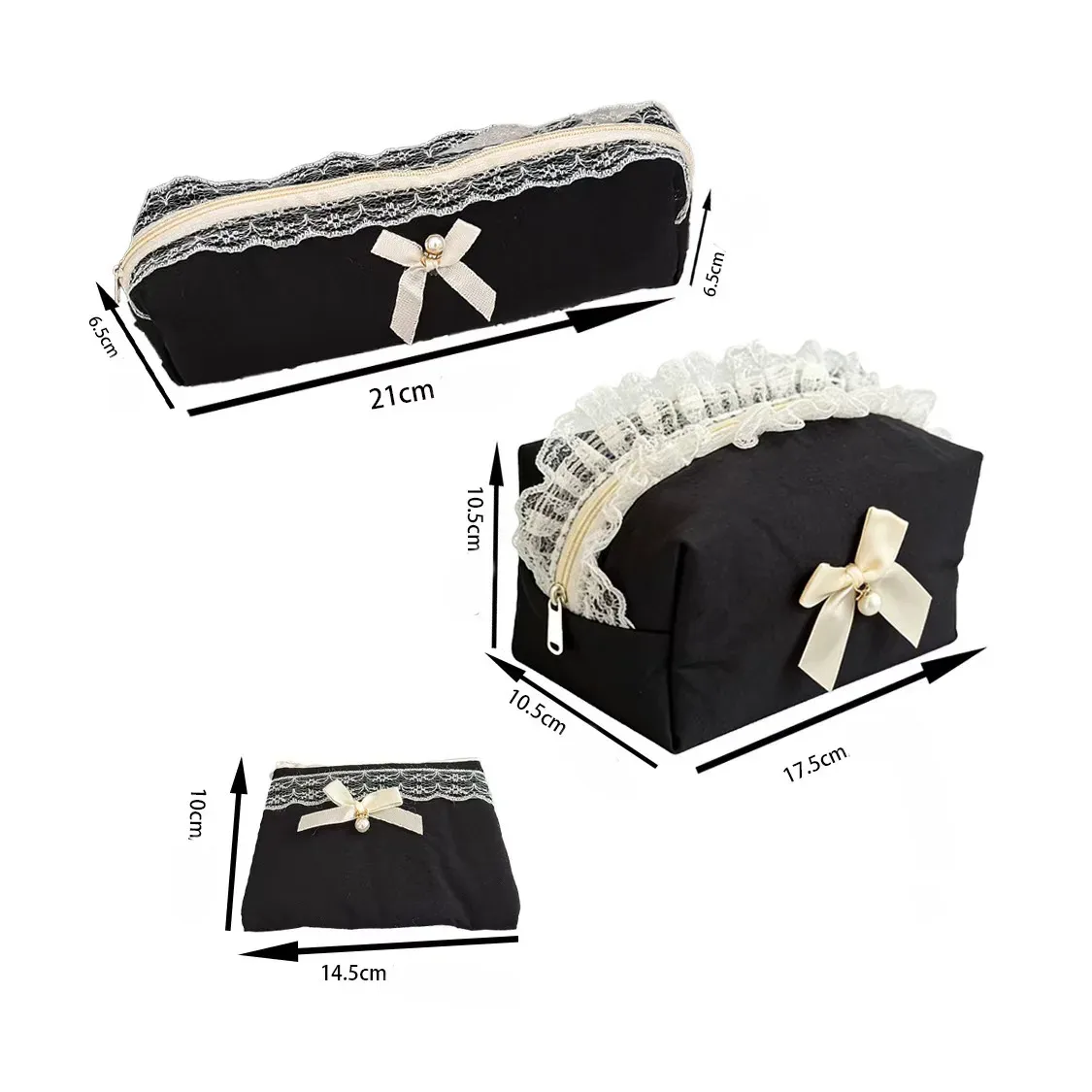 trousse de maquillage femme noire en dentelle avec nœud, grande capacité, sac de voyage cosmétique portable et mignon pour femmes