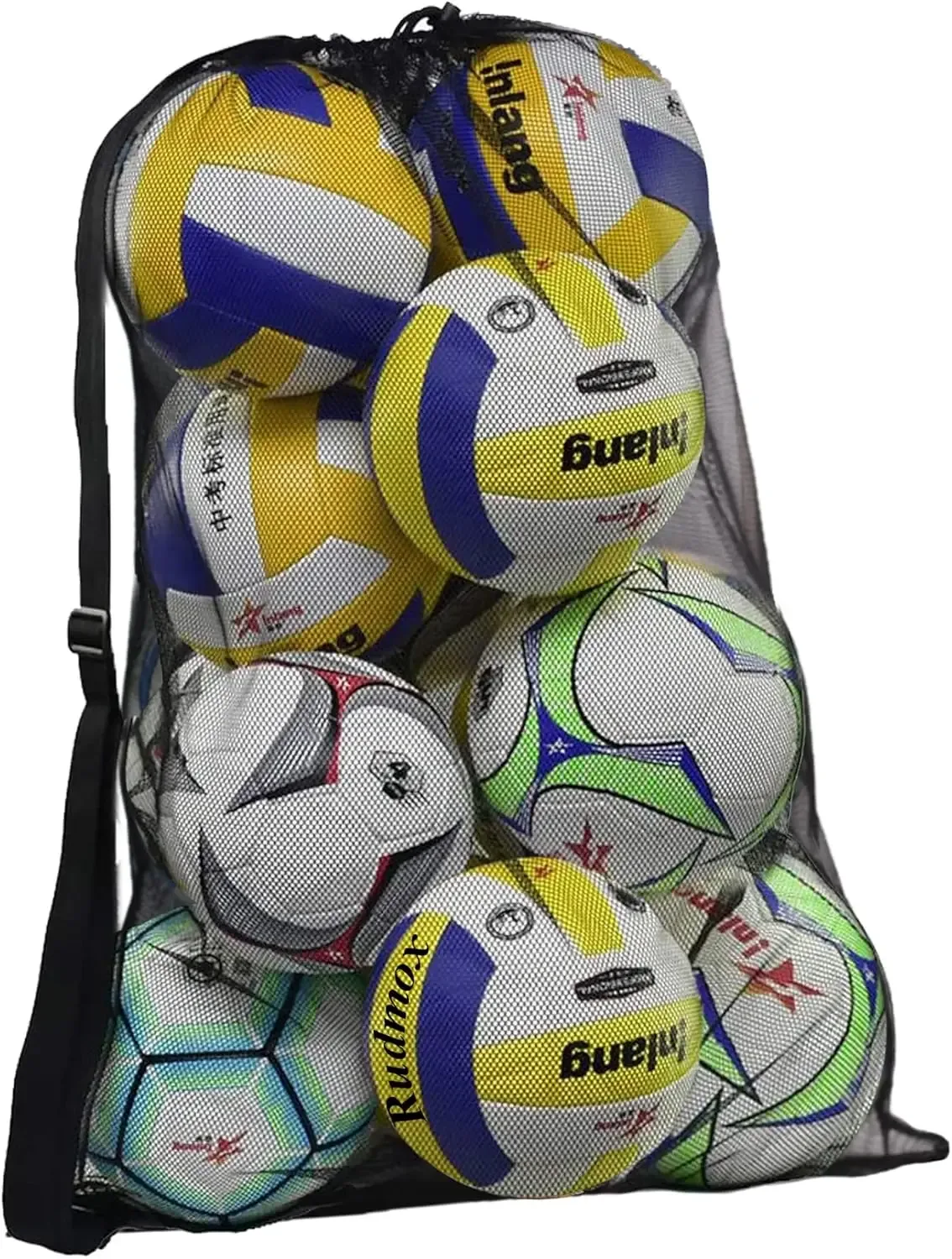 sac à balles en maille robuste, grand sac de rangement pour équipement sportif avec cordon de serrage et bandoulière pour le basketball, le football et le volley-ball