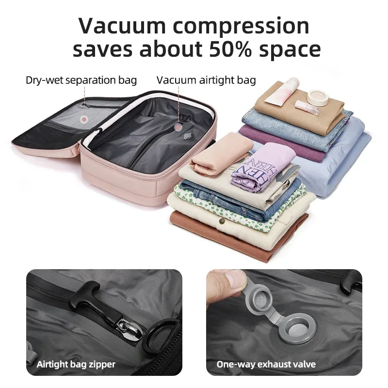 sac à dos de voyage pour femmes, sac à dos pour ordinateur portable de 16 pouces, compression sous vide, chargeur usb, sac à dos d'école, sac à dos de randonnée étendu, sac à dos d'affaires