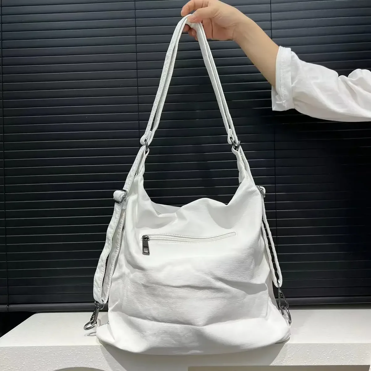 sac à dos rétro multi-poches pour femme, sac à bandoulière délavé, initié à la moto, grande capacité, mode