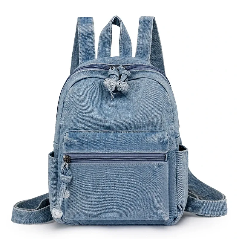 sacs à dos en denim délavé pour femmes, petits sacs de loisirs ou de voyage, style preppy, petits sacs à dos en toile, sacs de livre grill, mode