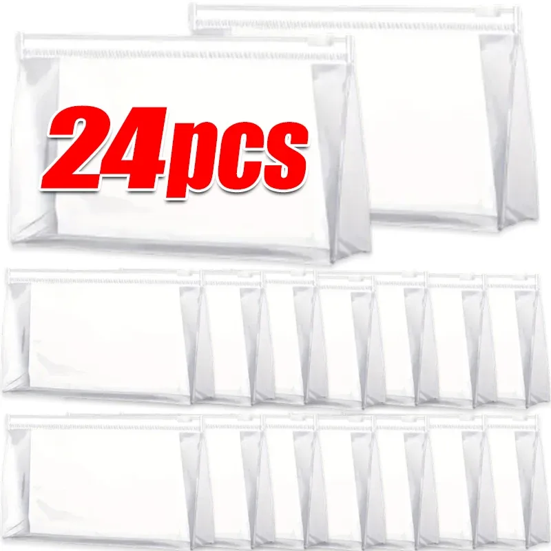 sac à fermeture éclair tridimensionnel scellé en pvc, 1-24 pièces, sac d'échantillon de lavage givré auto-support, sac d'emballage et de rangement pour cosmétiques