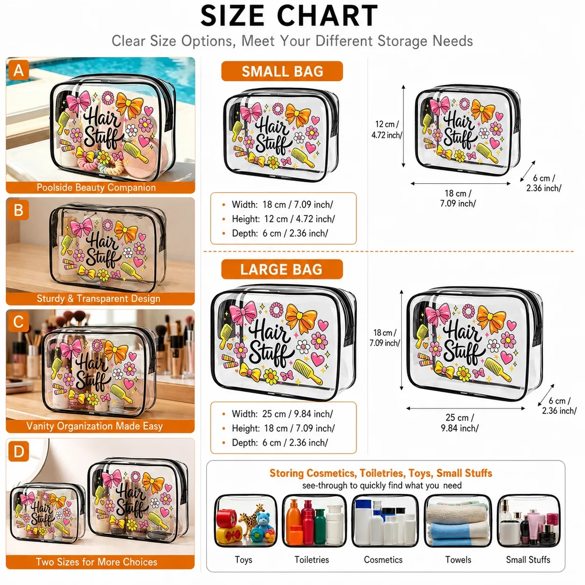 trousse de toilette transparente en pvc avec imprimé mignon pour accessoires cheveux et maquillage – organisateur de voyage