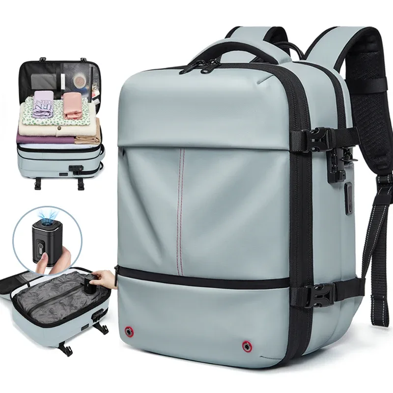 Sac à dos de voyage pour femme, sac à dos pour ordinateur portable de 16 pouces avec compression sous vide, sac à dos d'école avec chargement USB, sac à dos de randonnée étendu pour affaires