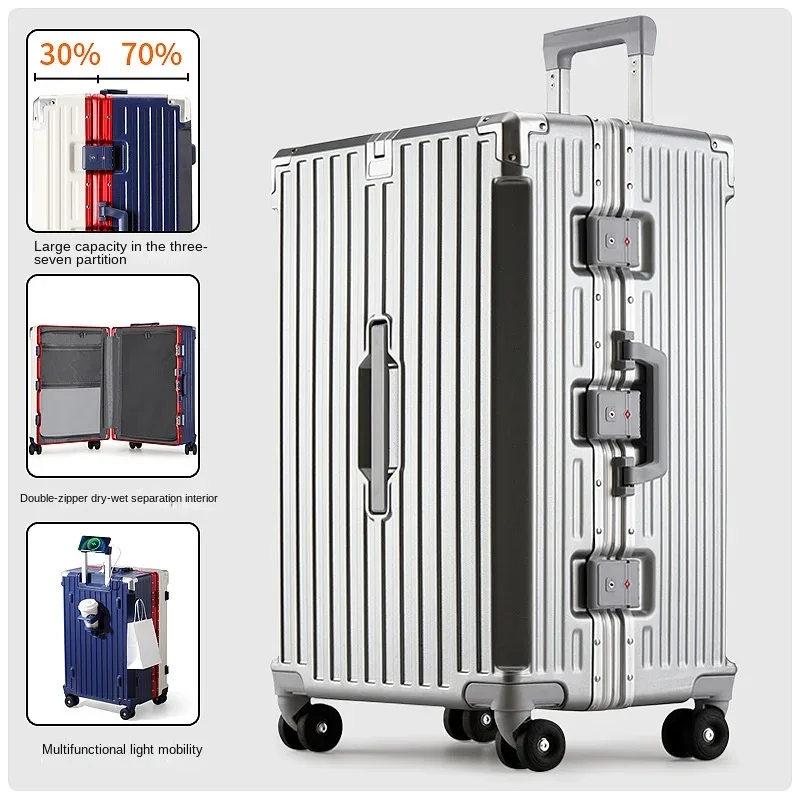 nouvelle valise à cadre en aluminium, capacité importante 3:7, avec serrure à combinaison, multifonctionnelle, à roulettes, pour bagage cabine