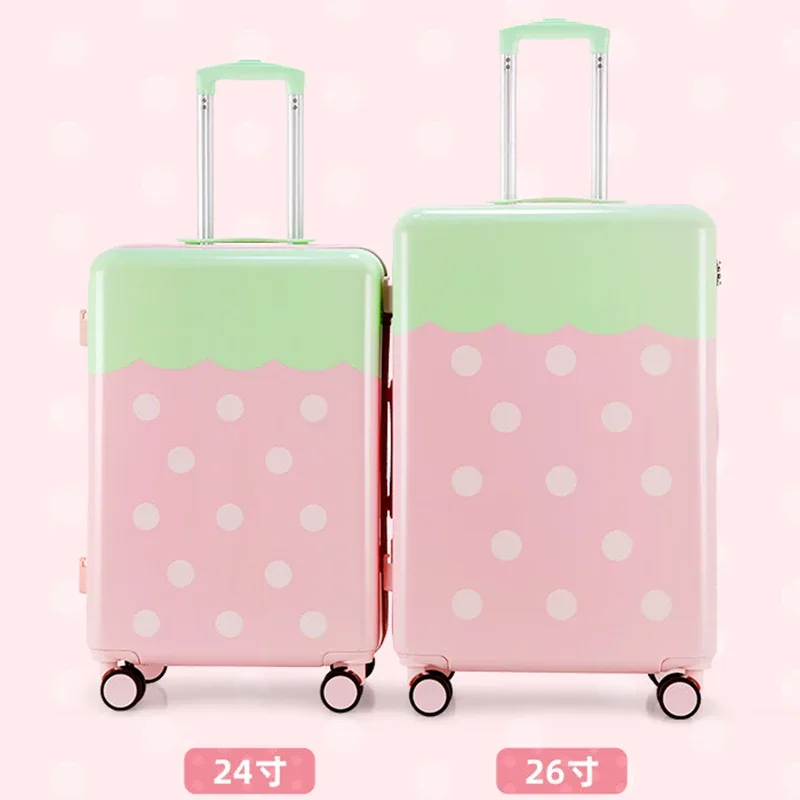 valise fraise 2026 nouveau ensemble de bagages à roulettes en pc, valises de voyage robustes et durables pour étudiants, bagages 20/24/26 pouces pour femmes