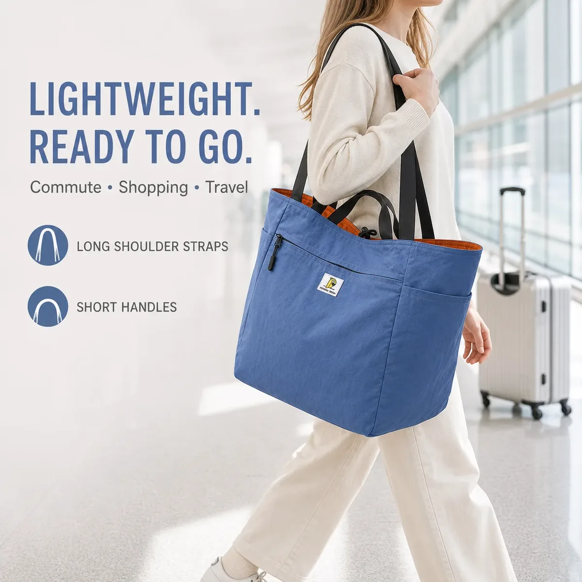 sac fourre-tout en nylon lavé pour femmes, réversible, léger, grande capacité, sac à main à bandoulière, résistant à l'eau, sac de voyage multi-poches