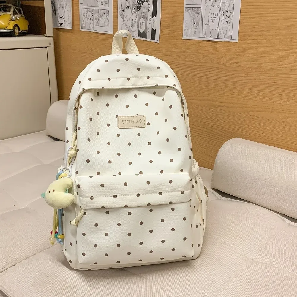 sac à dos léger et mignon à pois, style minimaliste, double bretelles, durable, imperméable, pour l'école et les voyages, compatible ordinateur portable