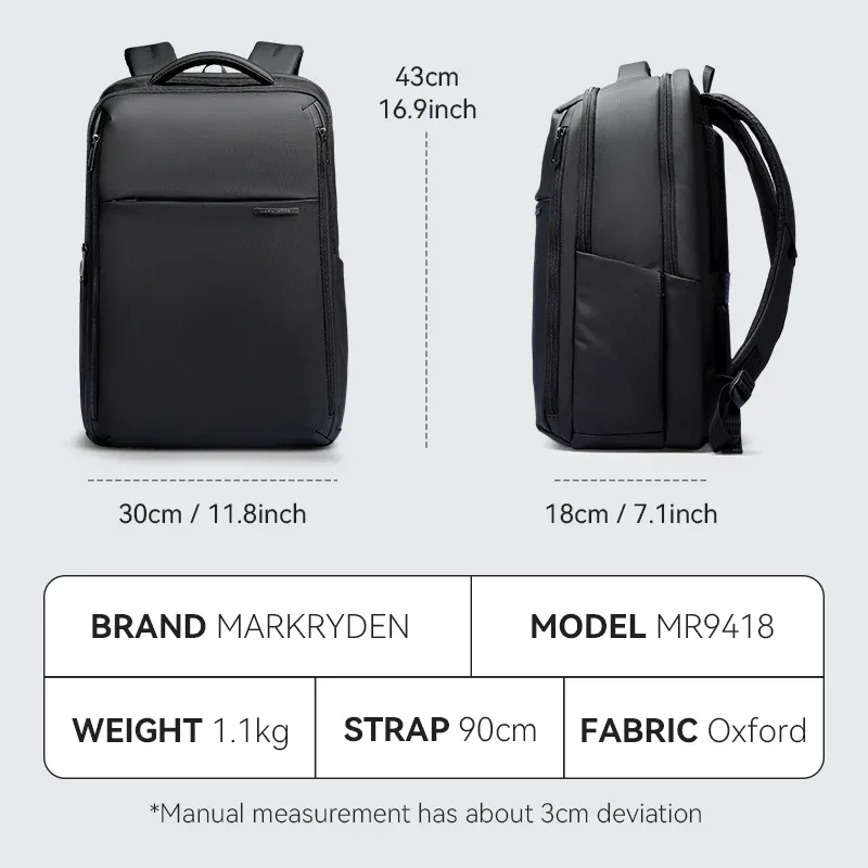 mark ryden sac à dos pour ordinateur portable d'affaires pour hommes, imperméable, oxford, 15,6 pouces, sac à dos de voyage avec fermeture éclair ykk