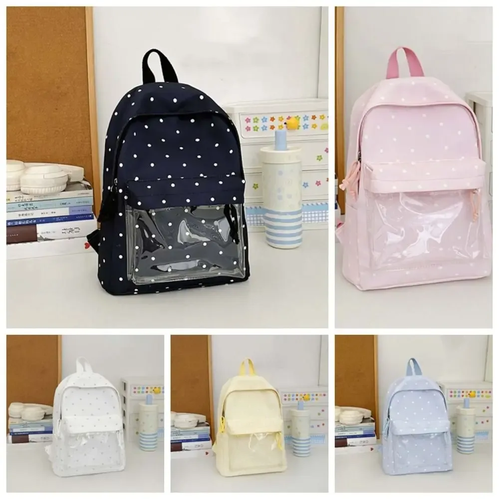 sac à dos transparent de style japonais ita bag avec bretelles réglables, fenêtre transparente, fermeture éclair, grande capacité, à pois