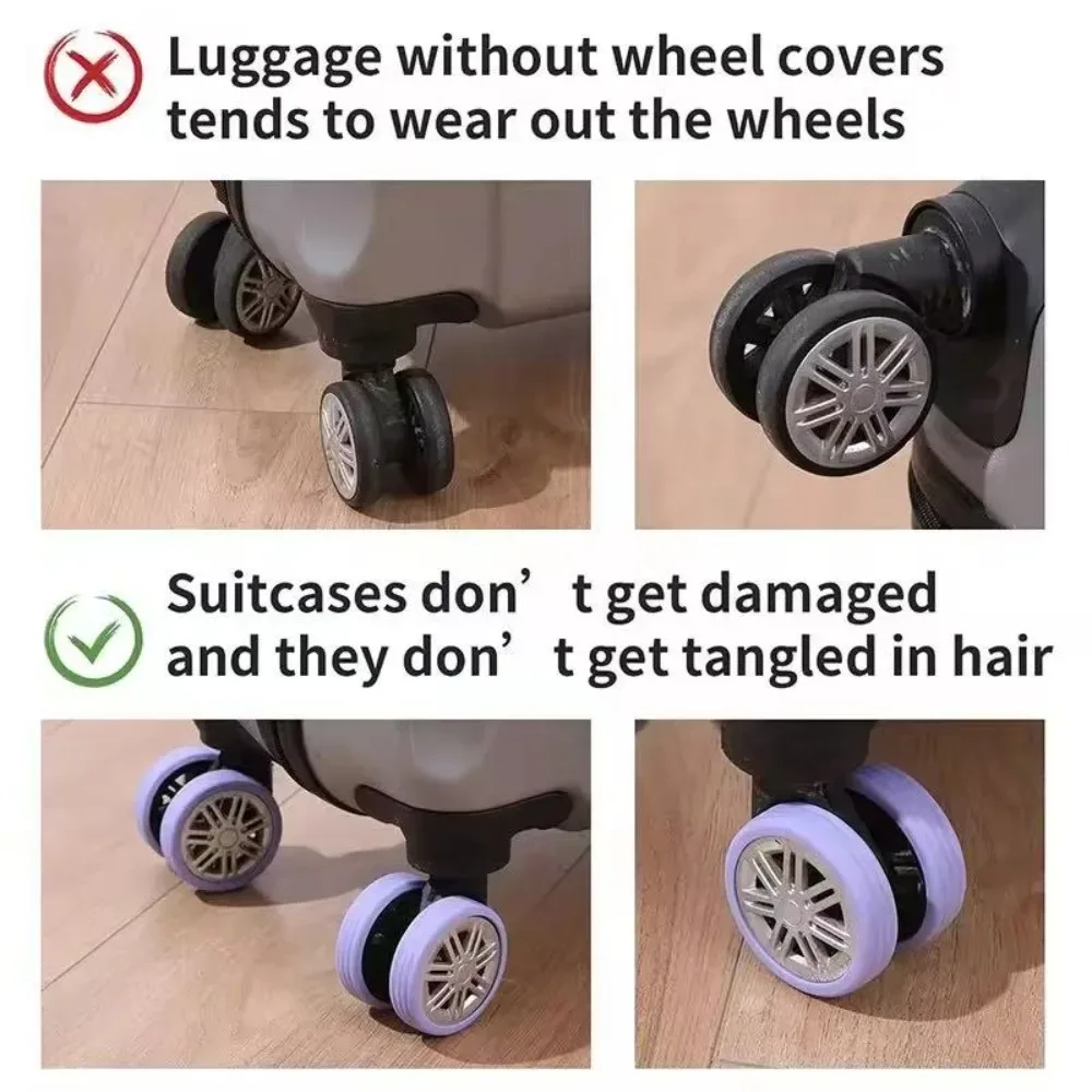 protecteur de roue en silicone, 8 pièces, compartiment à bagages, housse de protection de roue, boîtier de chariot, manchon à roulettes silencieux, accessoires de valise