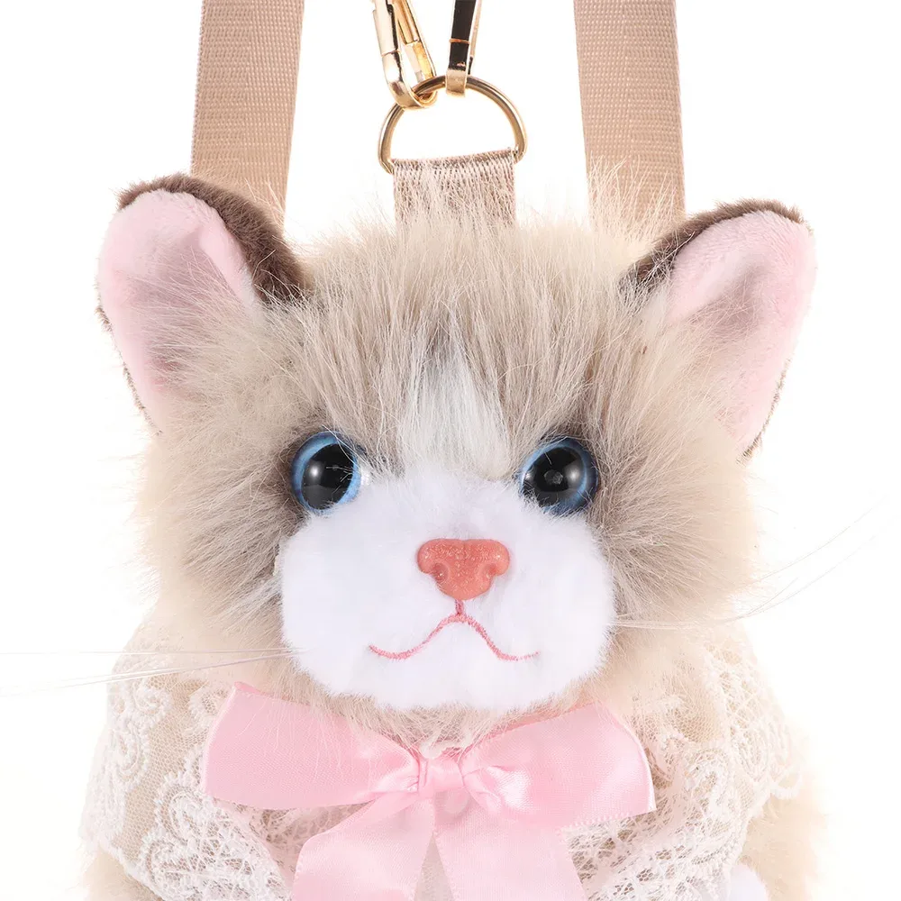 nouveau sac à dos chat réaliste en forme de poupée, doux, moelleux, mignon, sac à dos de dessin animé, sac à bandoulière, cadeaux