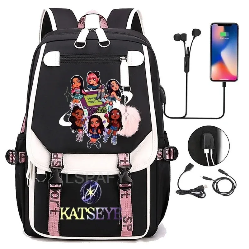 sacs à dos kawaii hot katseye à imprimé amusant, doux et mignons, grande capacité, pour étudiants, sacs d'école, sacs pour ordinateur portable, patchwork, simples, mochilas