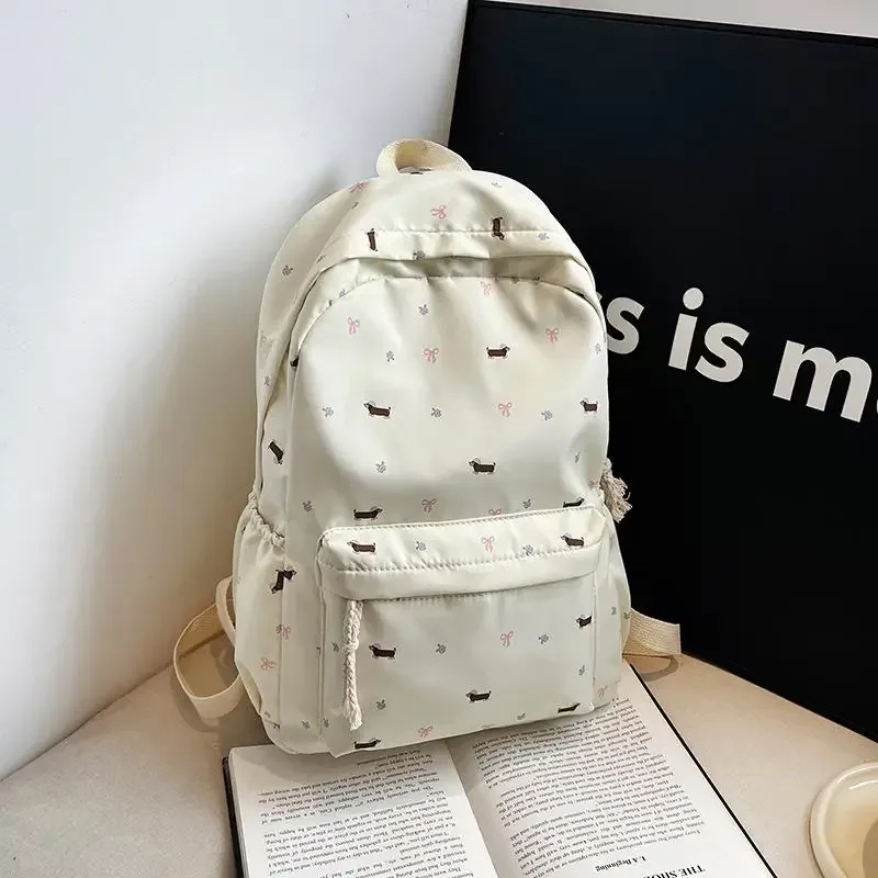 mignon imprimé chiot teckel collège style sac à dos étudiant cartable portable grande capacité sac de voyage girly sac cadeau d'anniversaire