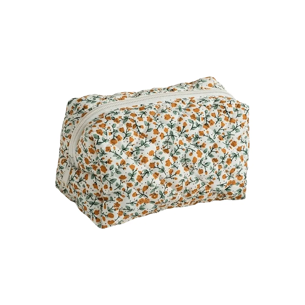 jolie trousse de maquillage matelassée, grande capacité, imprimé floral, trousse de toilette portable, élégant organisateur de cosmétiques pour femmes