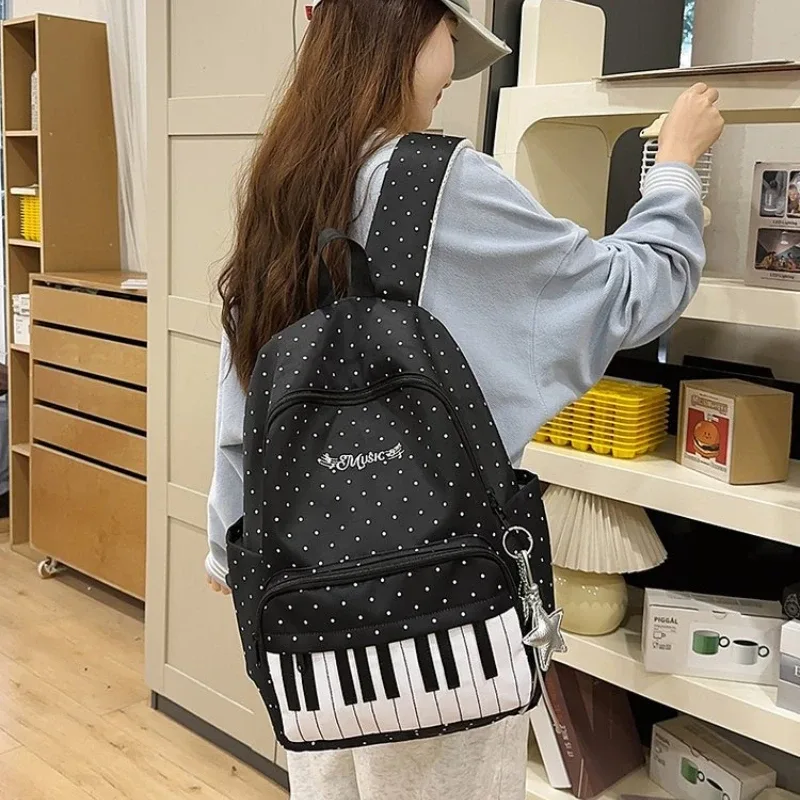sac à dos pour filles à motif lettres brodées et pois, grande capacité, en nylon, pour étudiantes, sac d'école, sac de voyage portable, sac à bandoulière pour femmes