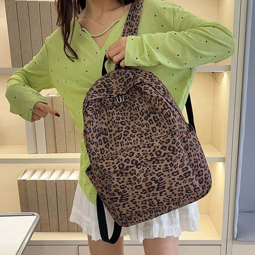 sac pour ordinateur portable en nylon à imprimé léopard, sac à dos rétro, sac d'école pour étudiants, sangle fixe en polyester, sac à dos de grande capacité pour hommes