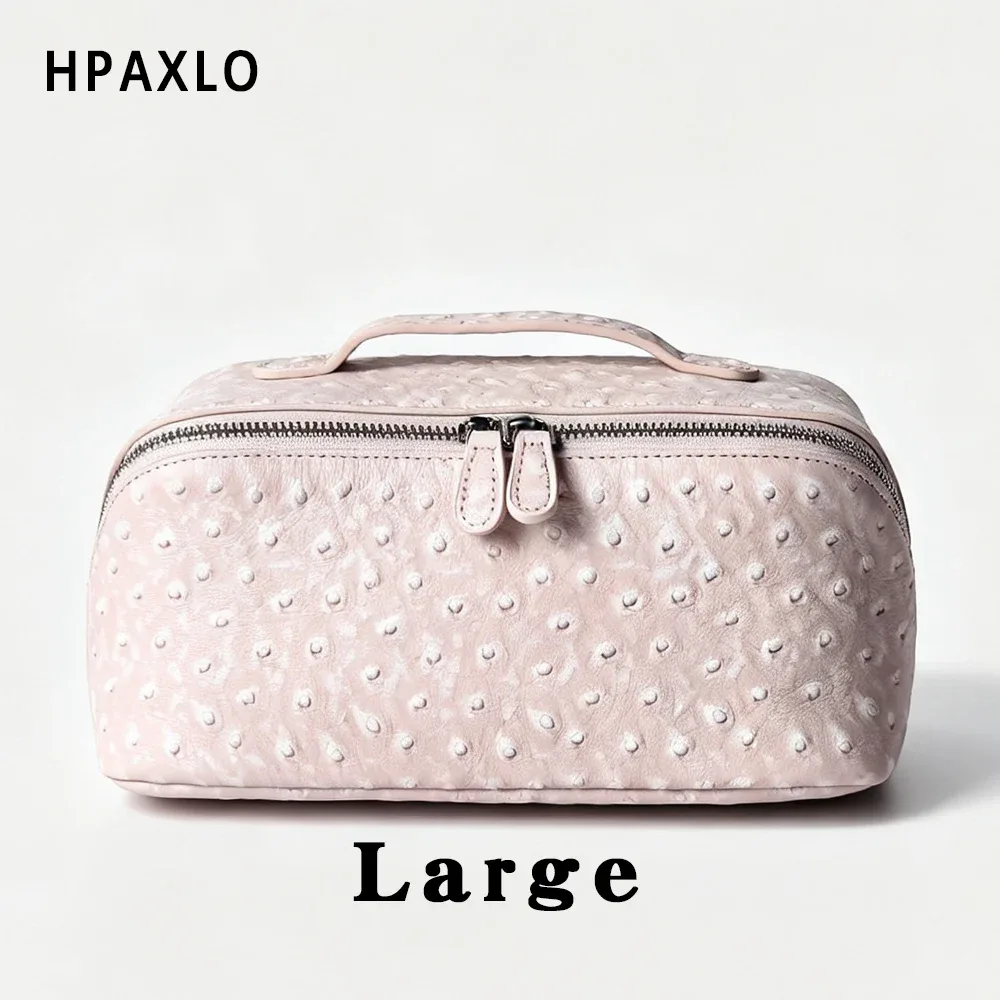 nouvelle trousse de maquillage en cuir d'autruche, organisateur de cosmétiques portable de voyage, rose neige, pour femmes, sac à main, trousse de toilette, pochette à cosmétiques