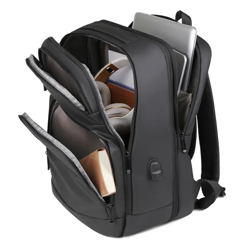sac à dos de chargement usb hydrofuge pour voyage d'affaires, sac à dos extensible de grande capacité pour hommes et femmes, noir pratique pour les déplacements quotidiens