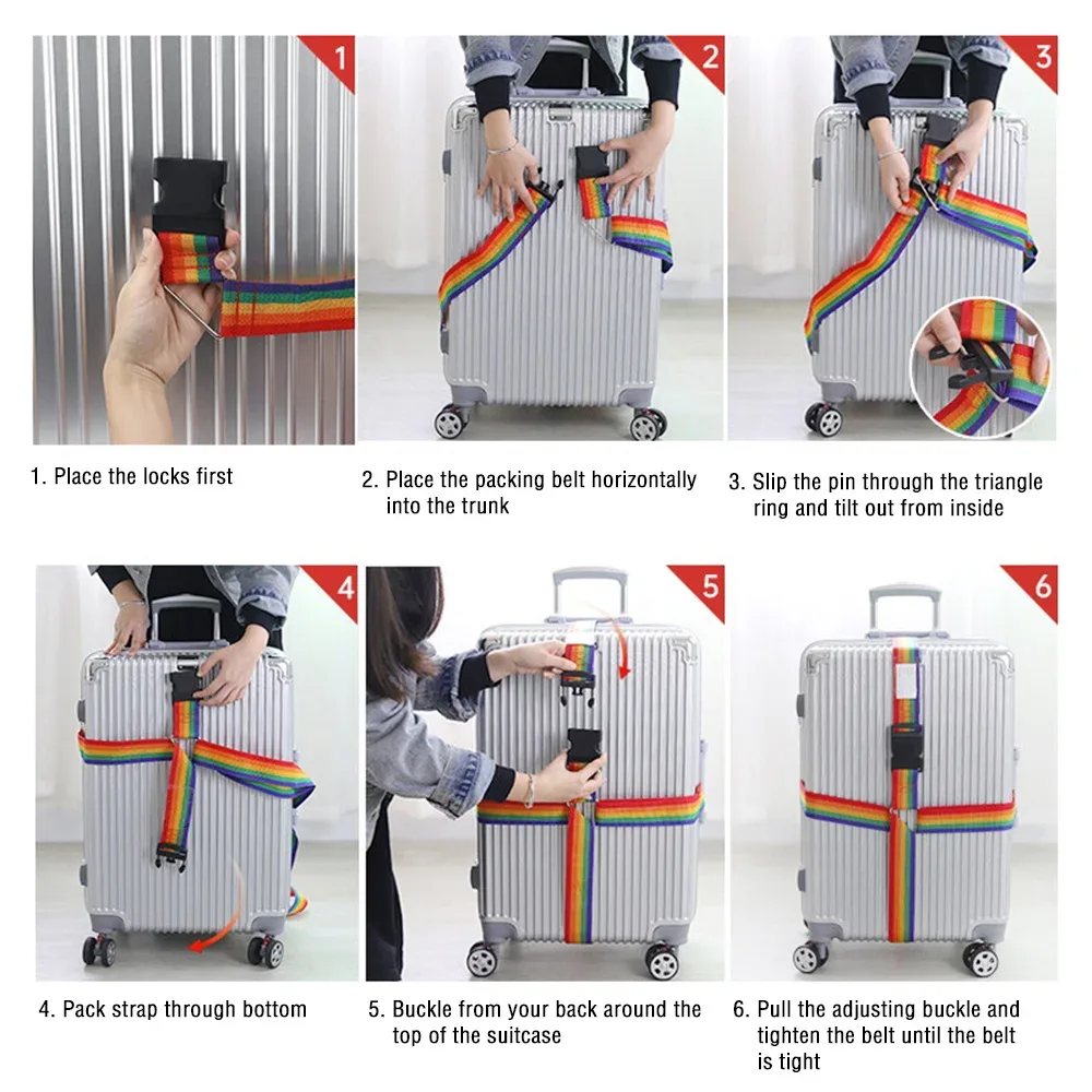 adjustable 420cm luggage strap travel accessories cross belt packing suitcase nylon 3 digits password lock buckle strap belt tag