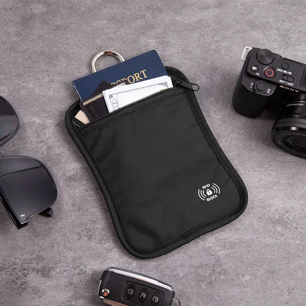 portefeuille de voyage pour passeport avec blocage rfid, étui porte-cartes étanche, sac de rangement pour passeport et cartes avec crochet de verrouillage