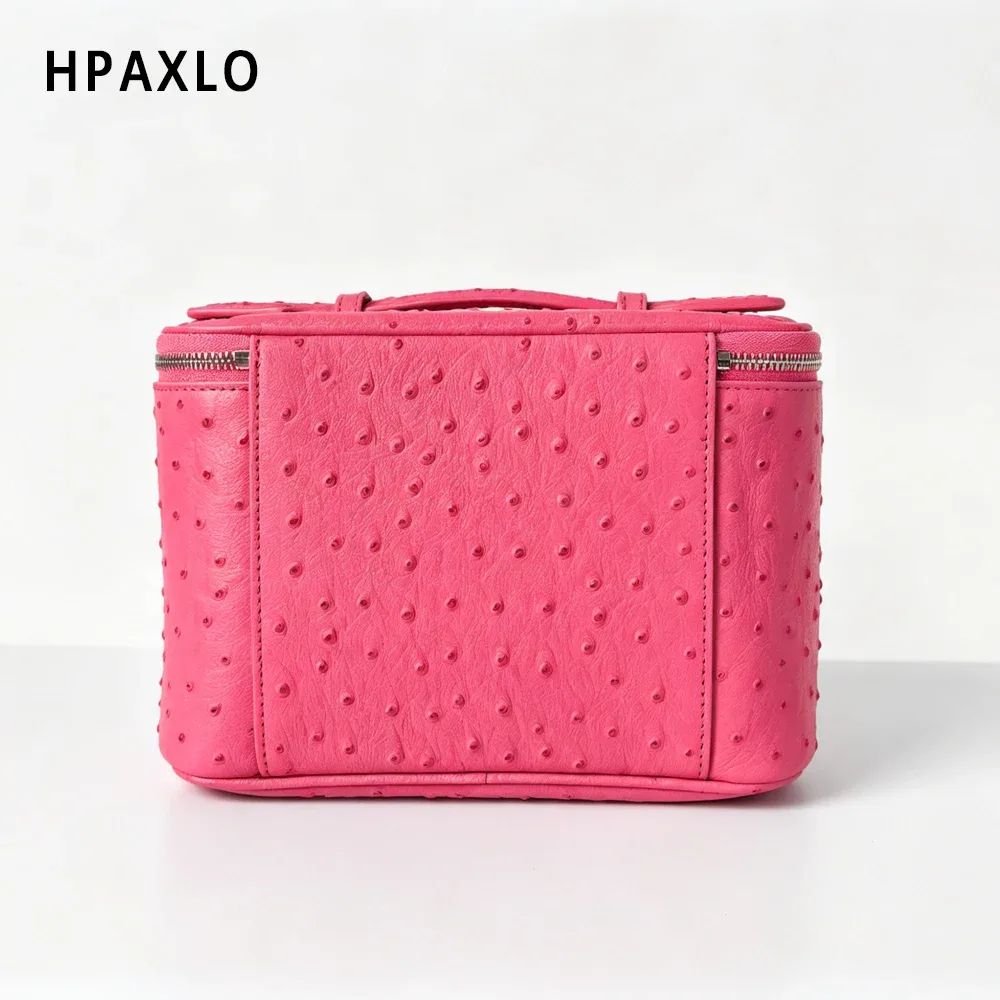 sac de toilette pour femme en cuir véritable à motif d'autruche, sac de voyage carré tendance, organiseur de cosmétiques, grand sac à cosmétiques, sac à main, neuf