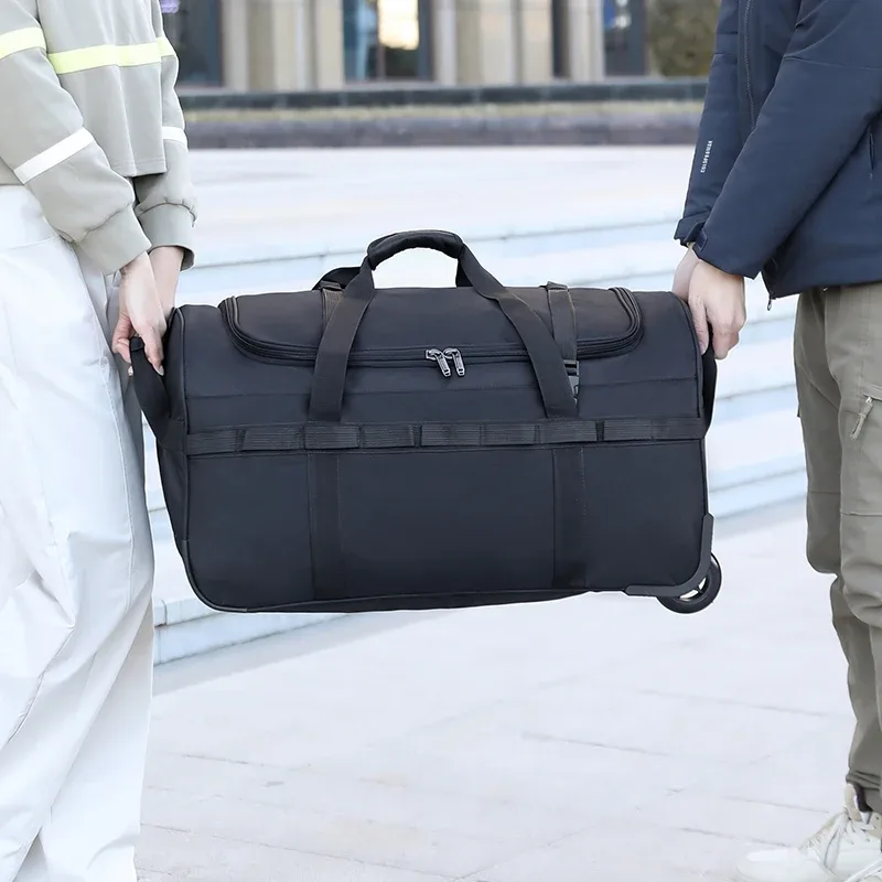 sac polochon à roulettes robuste, bagage roulant pliable et résistant à l'eau avec bandoulière réglable et poches pour voyage et salle de sport