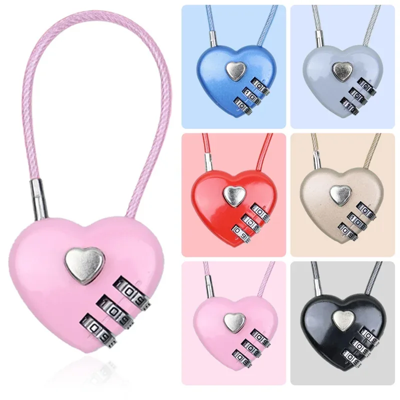 Nouveau cadenas à combinaison à 3 chiffres en forme de cœur, cadenas à code pour sac, cadenas concentrique
